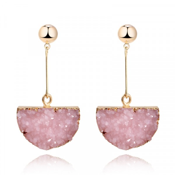 Blush Pink Druzy Quartz Half Moon Earrings